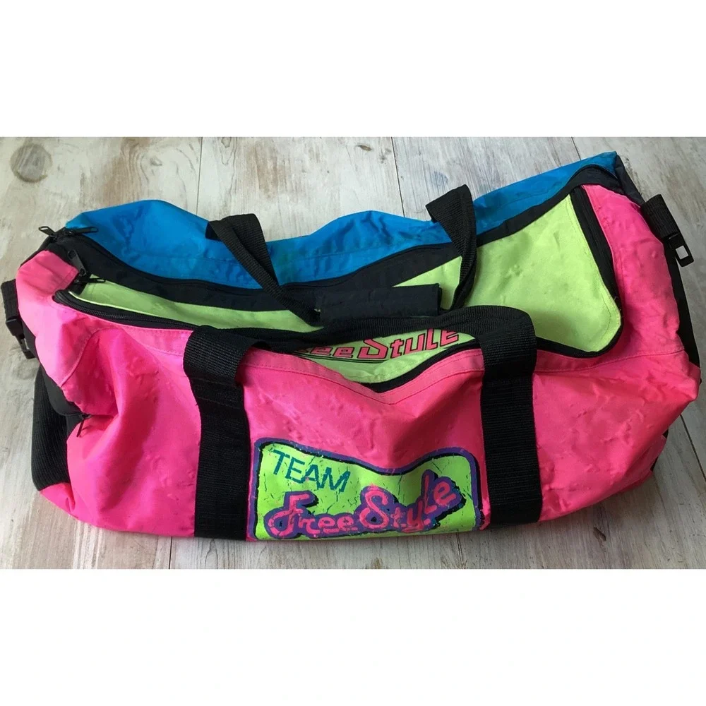 VINTAGE TEAM FREESTYLE BAG BRIGHT NEON COLOR BLOCK GYM DUFFEL